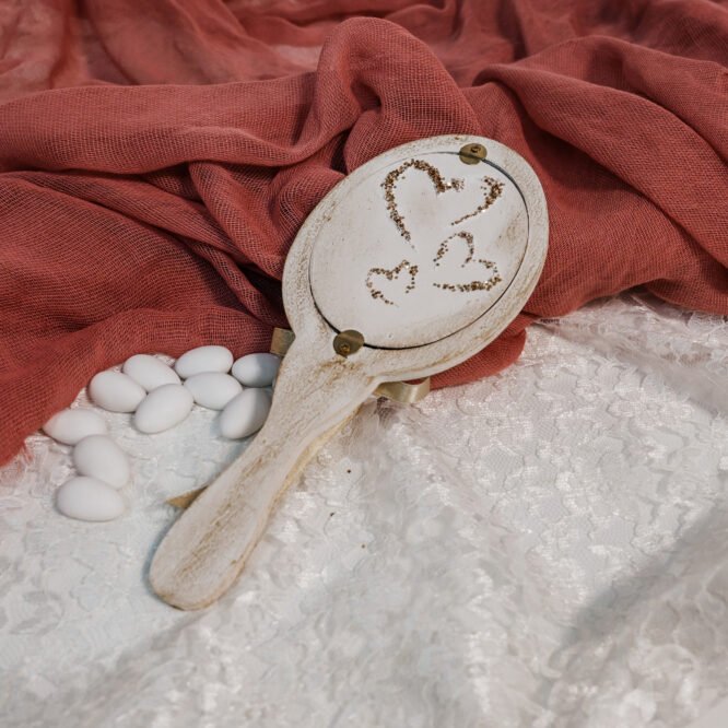 Χειροποίητο Νυφικό Καθρεφτάκι με Χρυσές Λεπτομέρειες & Λουλούδι 3 Νυφικά Καθρεφτάκια