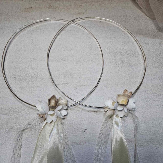 Επάργυρα Στέφανα Γάμου με Μεταξωτά Λουλούδια & Δαντέλα