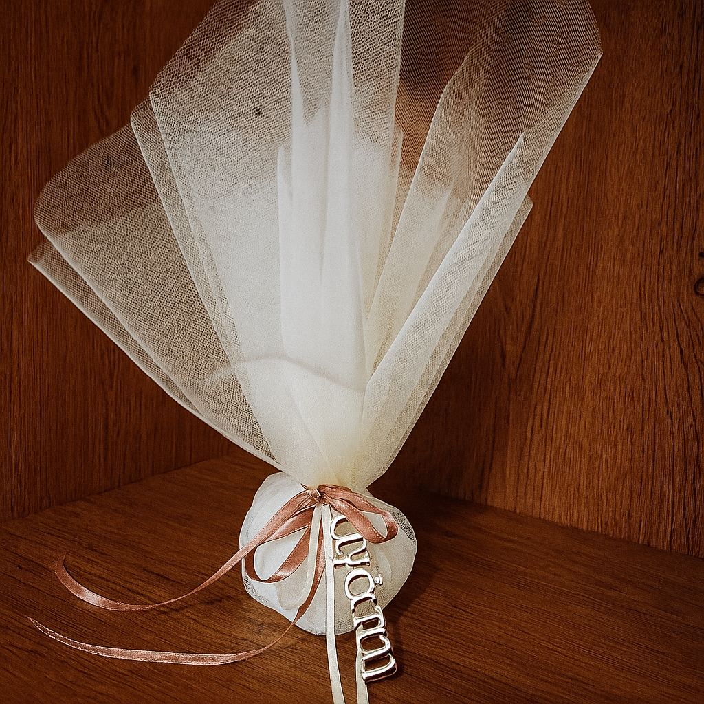 Μπομπονιέρα Γάμου με Τούλι, Σατέν Κορδέλα & Μεταλλικό Charm «Αγάπη» 1 Μπομπονιέρα Γάμου με Τούλι, Σατέν Κορδέλα & Μεταλλικό Charm «Αγάπη»