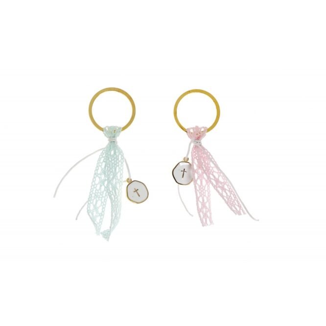 Μαρτυρικά Βάπτισης Μπρελόκ με Δαντέλα & Σταυρό