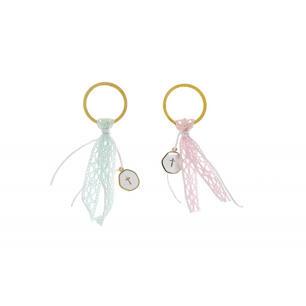 Μαρτυρικά Βάπτισης Μπρελόκ με Δαντέλα & Σταυρό 1 Μαρτυρικά Βάπτισης Μπρελόκ με Δαντέλα & Σταυρό