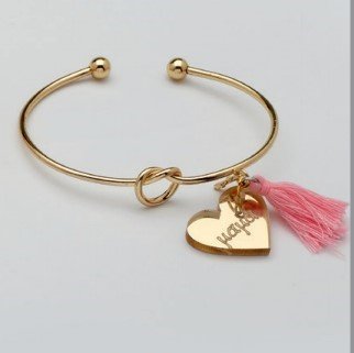 ραχιόλι Χειροπέδα με Καρδιά "Μαμά" και Ροζ Φουντίτσα