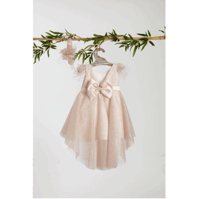 Fairy Glow – Φόρεμα Βάπτισης Ροζ Σαμπανί με Φτερά 3 ΦΔ 24072