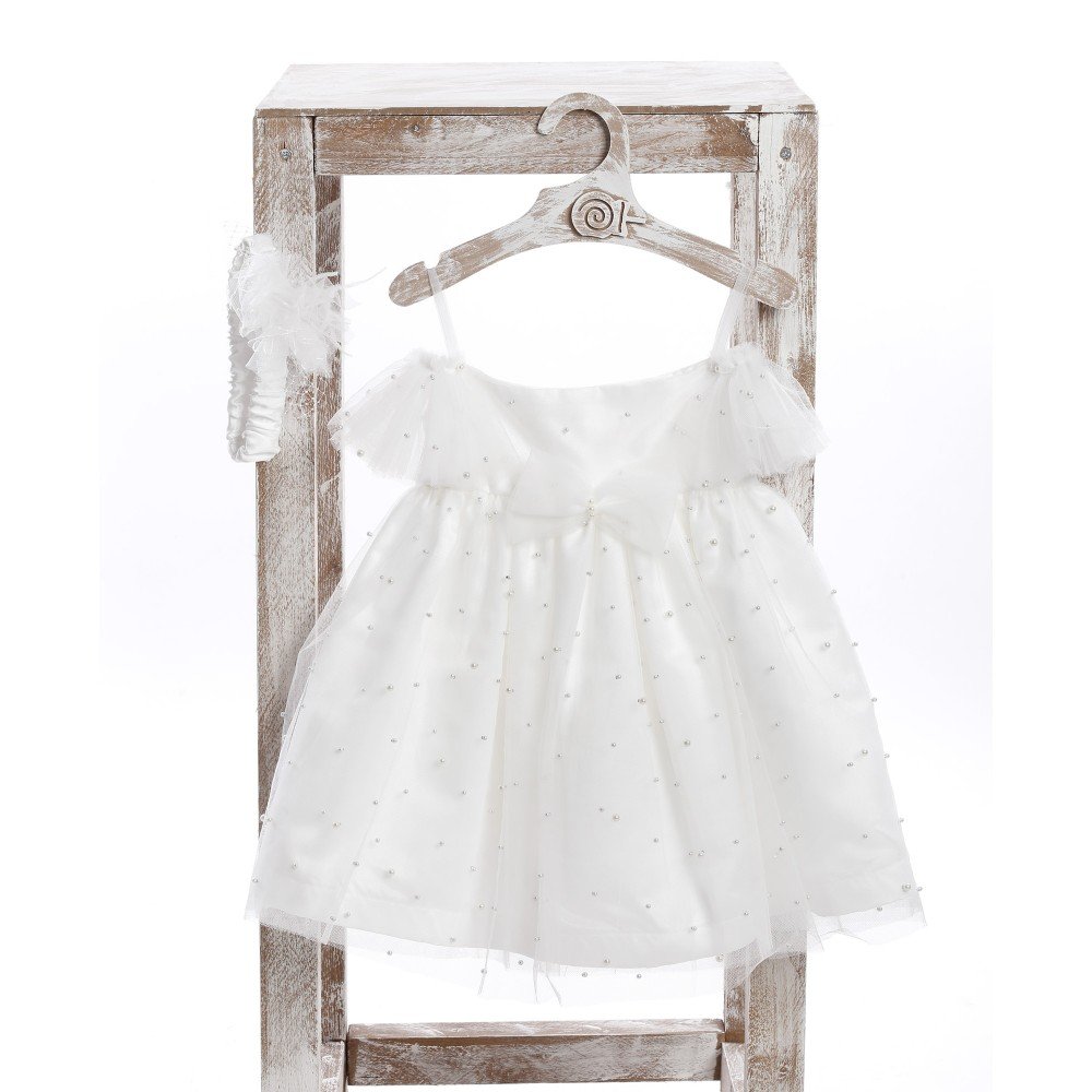 Tiny Princess Pearl – Λευκό Βαπτιστικό με Τούλι 1 Tiny Princess Pearl – Λευκό Βαπτιστικό με Τούλι
