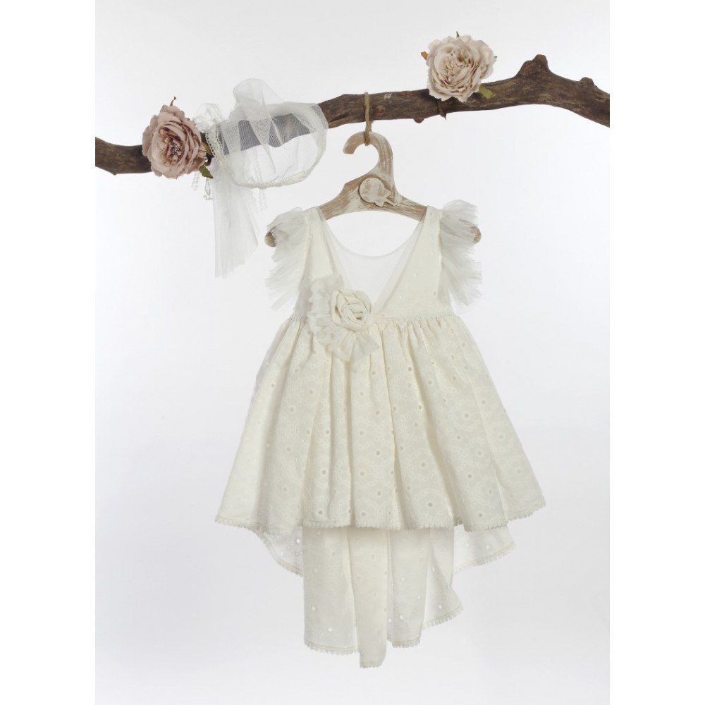 Vintage Bloom – Βαπτιστικό Φόρεμα με Δαντέλα & Λουλούδι 1 Vintage Bloom – Βαπτιστικό Φόρεμα με Δαντέλα & Λουλούδι