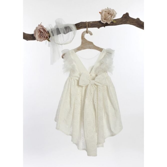 Vintage Bloom – Βαπτιστικό Φόρεμα με Δαντέλα & Λουλούδι 3 φ 590