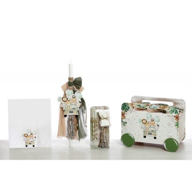 Let’s Go Safari! Σετ Βάπτισης Αγόρι με Τζιπ & Ζωάκια