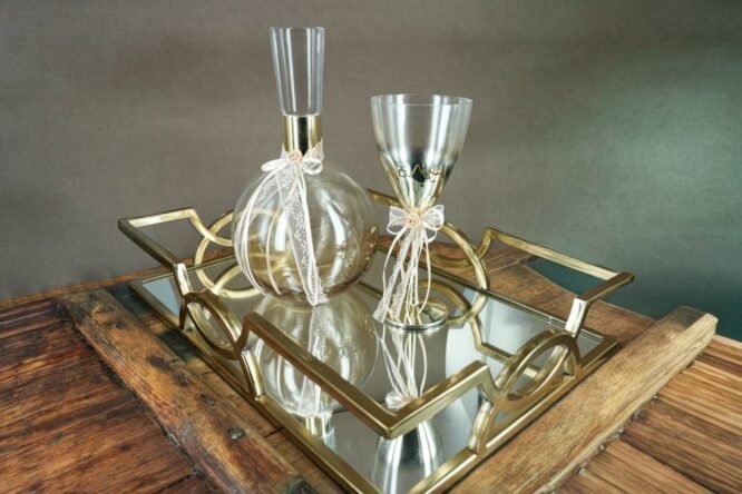 Σετ Γάμου Καράφα & Ποτήρι με Χρυσές Λεπτομέρειες