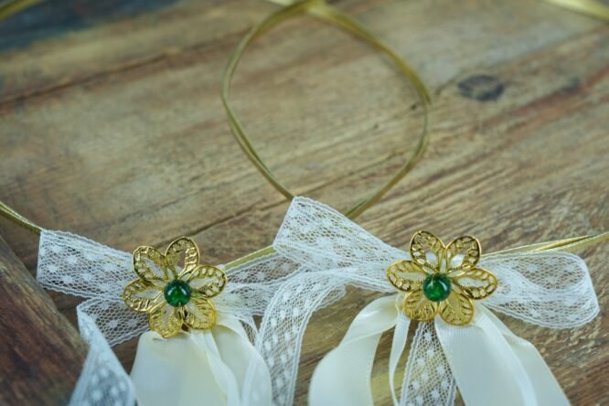 Επάργυρα Στέφανα Γάμου Gold Blossom με Δαντελένιες Λεπτομέρειες