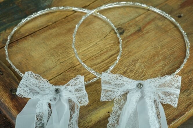 Επάργυρα Στέφανα με Φιόγκους Δαντέλας