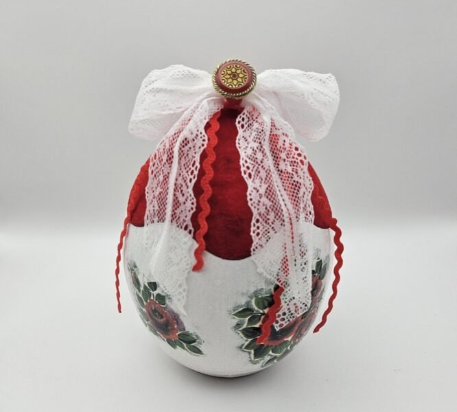 Διακοσμητικό Πασχαλινό Αυγό Πορσελάνης “Κόκκινη Δαντέλα”