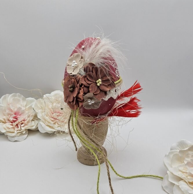 Χειροποίητο Διακοσμητικό Πασχαλινό Αυγό Foam με Λουλούδια & Φτερά