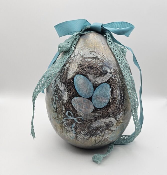 Χειροποίητο Πορσελάνινο Διακοσμητικό Πασχαλινό Αυγό με Φωλιά
