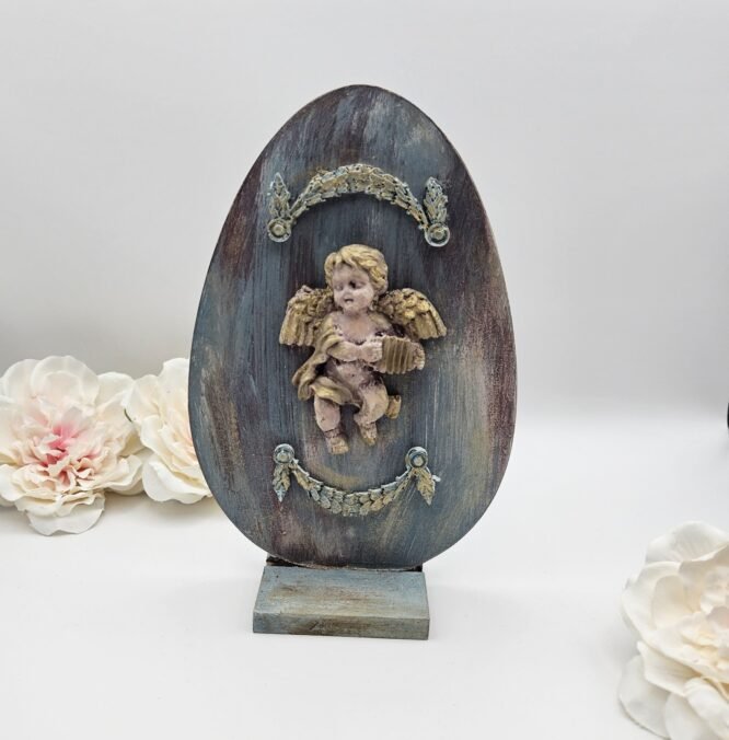Χειροποίητο Ξύλινο Διακοσμητικό Πασχαλινό Αυγό με Αγγελάκι