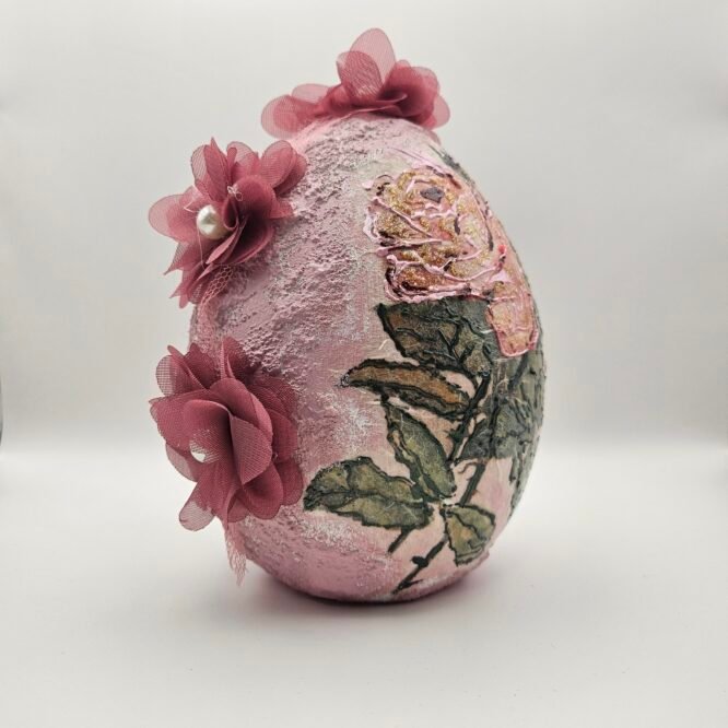 Διακοσμητικό Πασχαλινό Αυγό Πορσελάνης “Ροζ Τριαντάφυλλο”