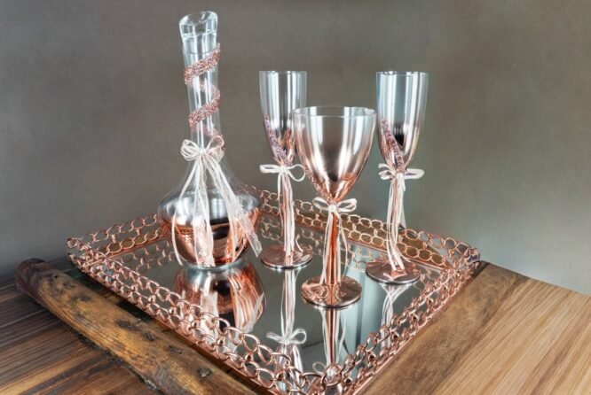 Πολυτελές Σετ Γάμου με Καράφα και Ποτήρι σε Ροζ Χρυσό