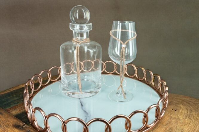 Σετ Καράφα & Ποτήρι σε Στρογγυλό Δίσκο Ροζ Χρυσού