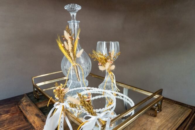 Σετ Γάμου με Καράφα & Ποτήρι – Rustic Chic με Στάχυα & Αποξηραμένα Λουλούδια 4 ΔΙΣΚΟΣ ΚΑΡΑΦΑ ΠΟΤΗΡΙ ΣΕΤ ΓΑΜΟΥ 2026 2027 65
