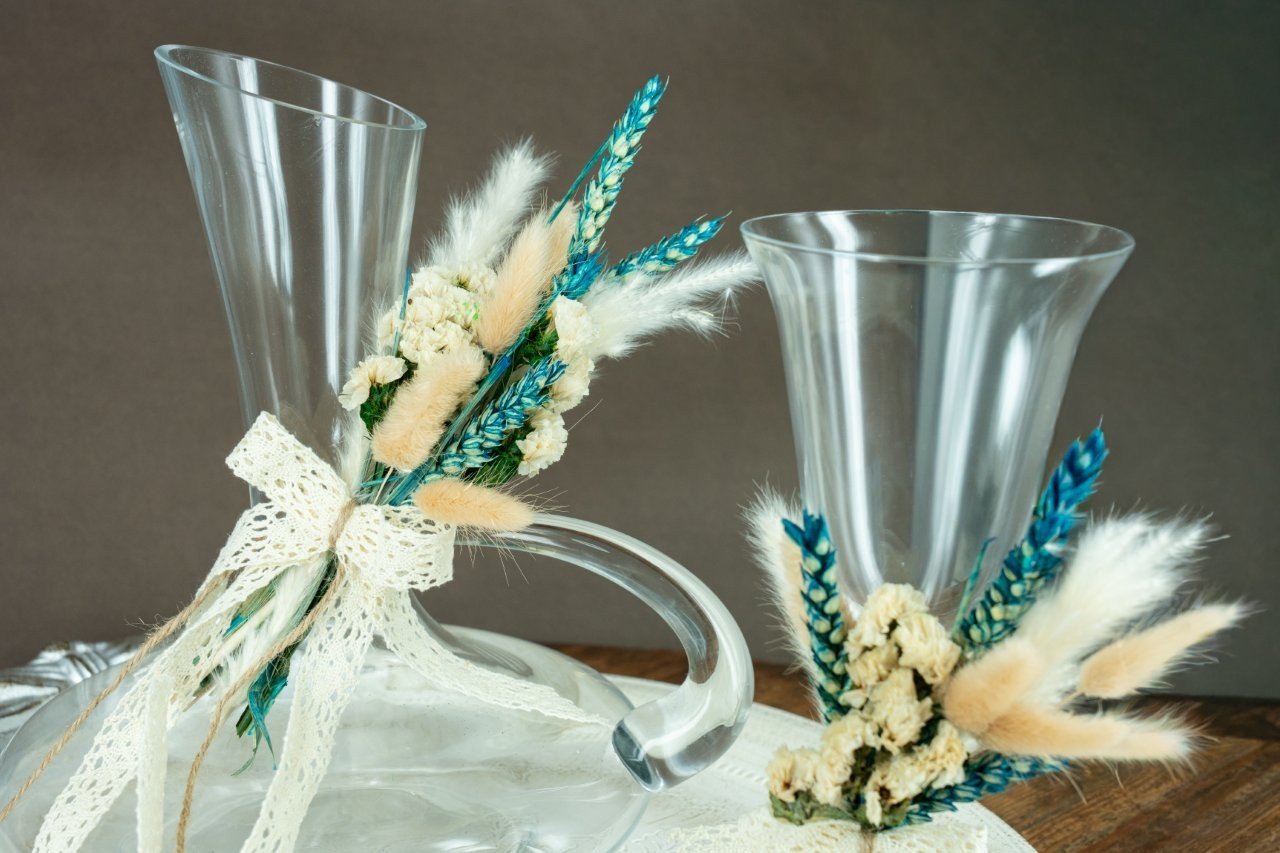 Σετ Γάμου Καράφα, Ποτήρι & Δίσκος με Φυσική Διακόσμηση 2 Σετ Γάμου Καράφα, Ποτήρι & Δίσκος με Φυσική Διακόσμηση - Image 2