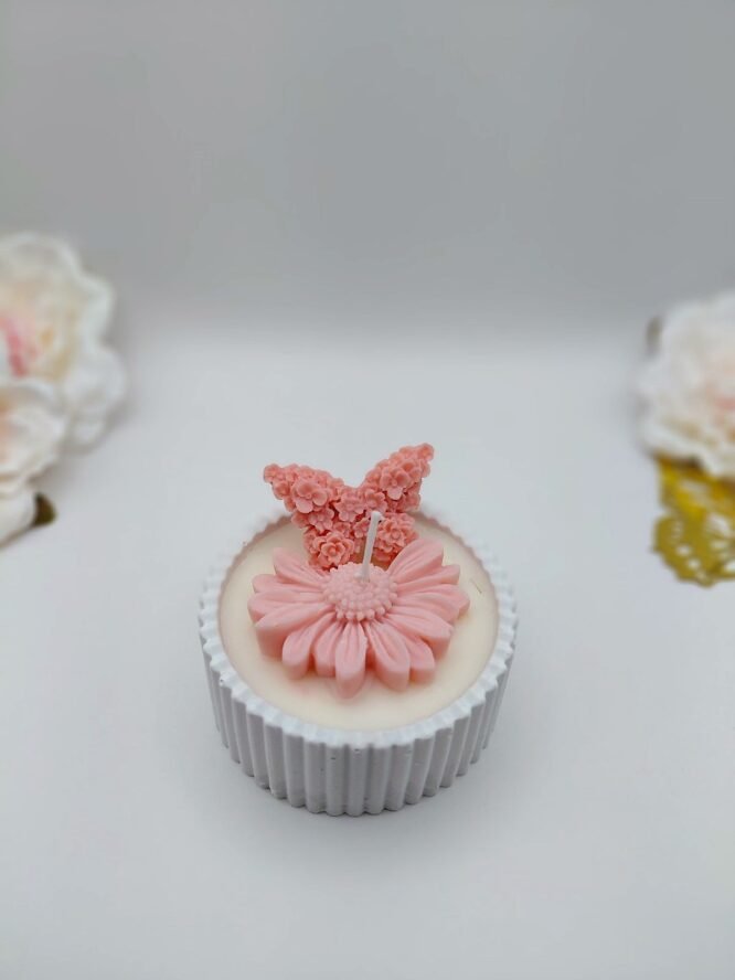 Pink Butterfly – Κερί Μπομπονιέρας σε Κεραμικό Δοχείο 3 κερ 11