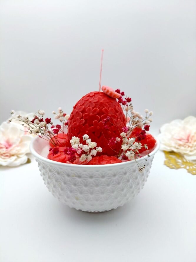 Red Elegance – Σύνθεση με Κερί & Αποξηραμένα Λουλούδια