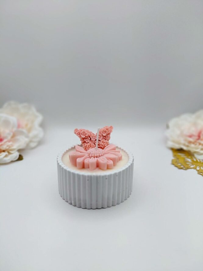 Pink Butterfly – Κερί Μπομπονιέρας σε Κεραμικό Δοχείο